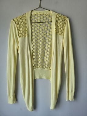 Women's Light Yellow Embroider Back Open-Front Balletcore Garden Girl Cardigan